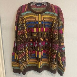 Mark Shale Italy Wool Blend Sweater 52/L Vintage Coogi Style Multicolor crewneck